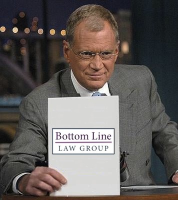 Photo of Dave Letterman altered to show BLLG logo