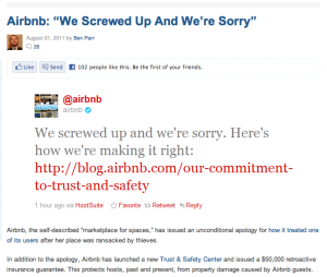 Mashable screen shot - Airbnb: "We Screwed Up And We're Sorry"